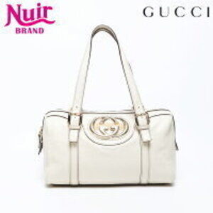 Gucci Leather Boston Bag Brit Beige
